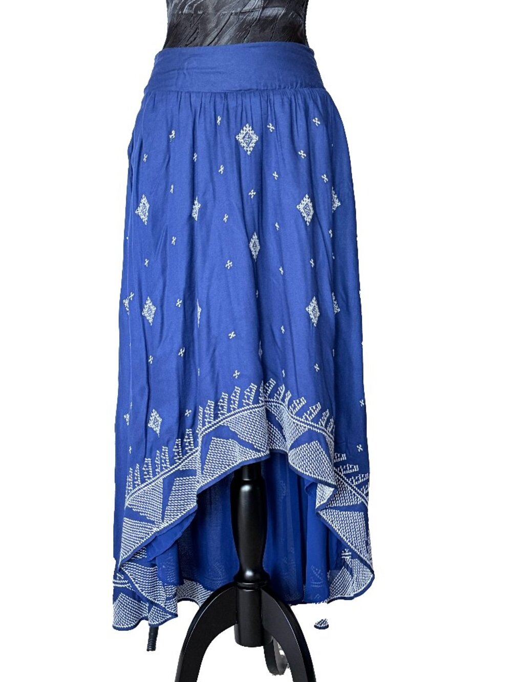 Anthropologie Floreat Boho Blue Embroidered High-Low Skirt - Petite 6